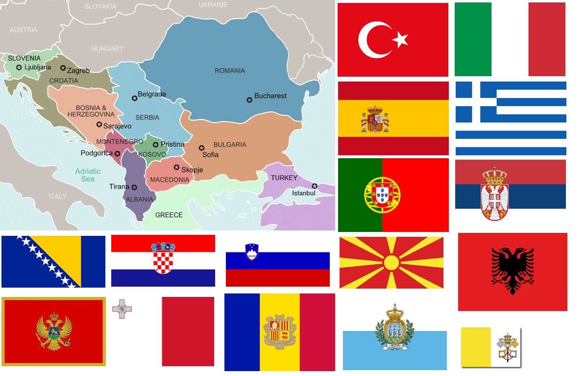 Map of Countries in Southern Europe