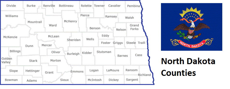 Map of North Dakota Counties