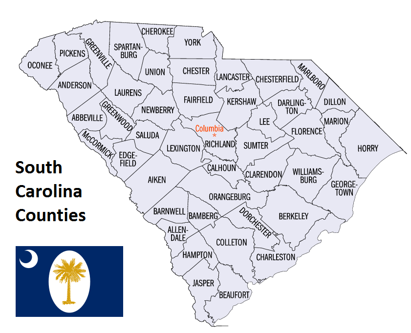 Map of South Carolina Counties