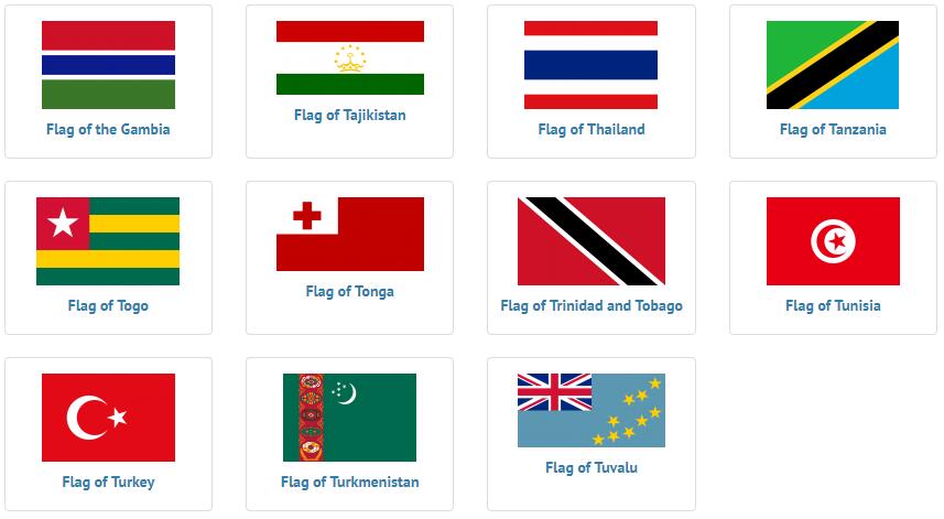 Flags of countries beginning with T