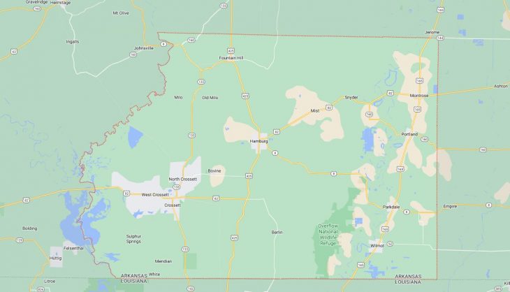 Map of Cities in Ashley County, AR