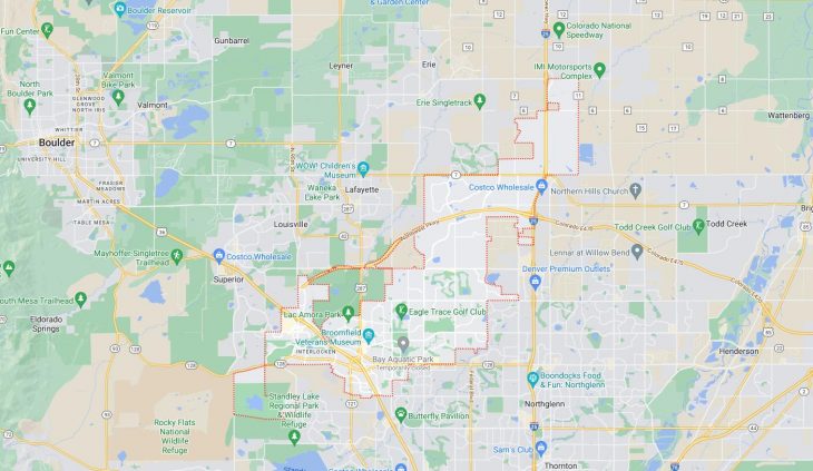 Map of Cities in Broomfield County, CO
