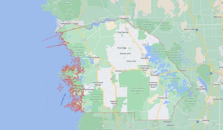 Map of Cities in Citrus County, FL