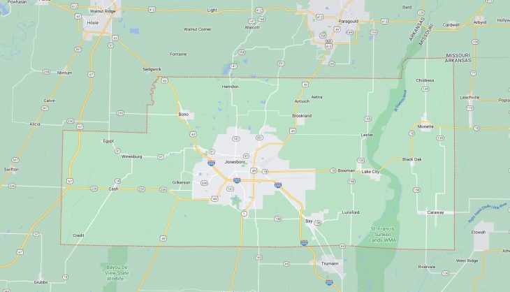 Map of Cities in Craighead County, AR