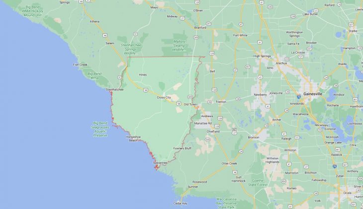 Map of Cities in Dixie County, FL