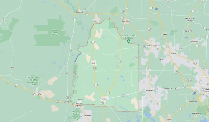 Map of Cities in Gilchrist County, FL