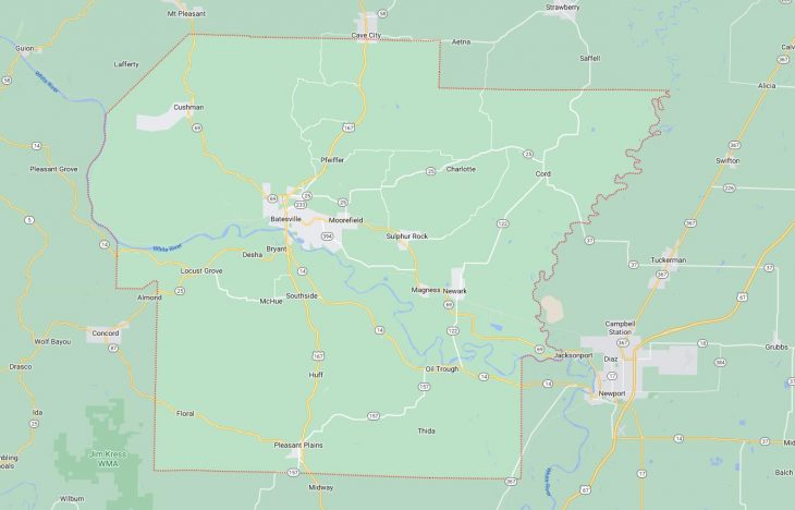 Map of Cities in Independence County, AR