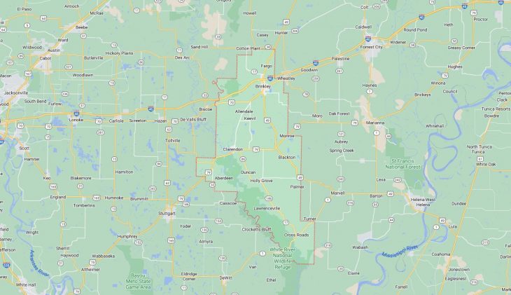 Map of Cities in Monroe County, AR