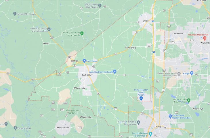 Map of Cities in Peach County, GA