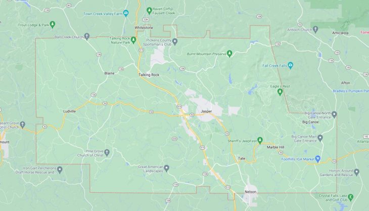 Map of Cities in Pickens County, GA