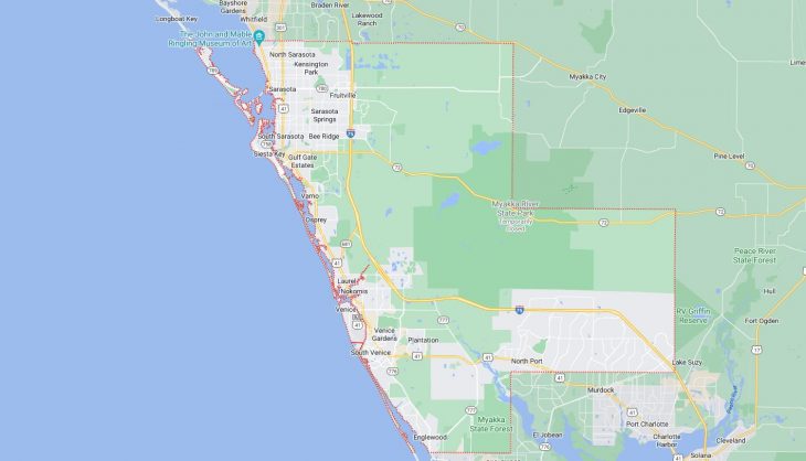 Map of Cities in Sarasota County, FL