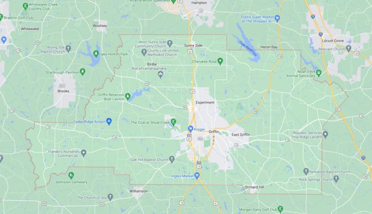 Map of Cities in Spalding County, GA