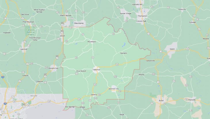 Map of Cities in Talbot County, GA