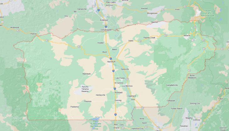 Map of Cities in Tehama County, CA