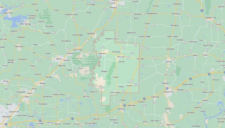 Map of Cities in Woodruff County, AR